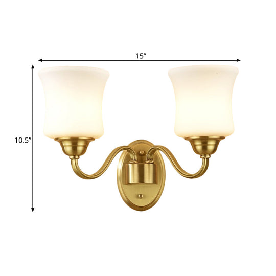 Traditional Wall Lamp With Milky Glass Cylinder Shade And Brass Finish