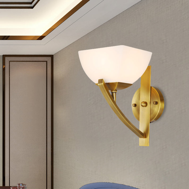 Stylish Brass 1/2-Light Wall Sconce Lamp With Frosted Glass Bowl Shade Modern Light For Bedroom