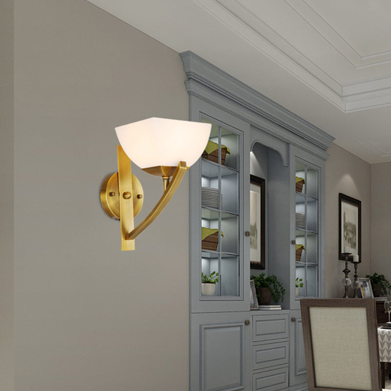 Stylish Brass 1/2-Light Wall Sconce Lamp With Frosted Glass Bowl Shade Modern Light For Bedroom