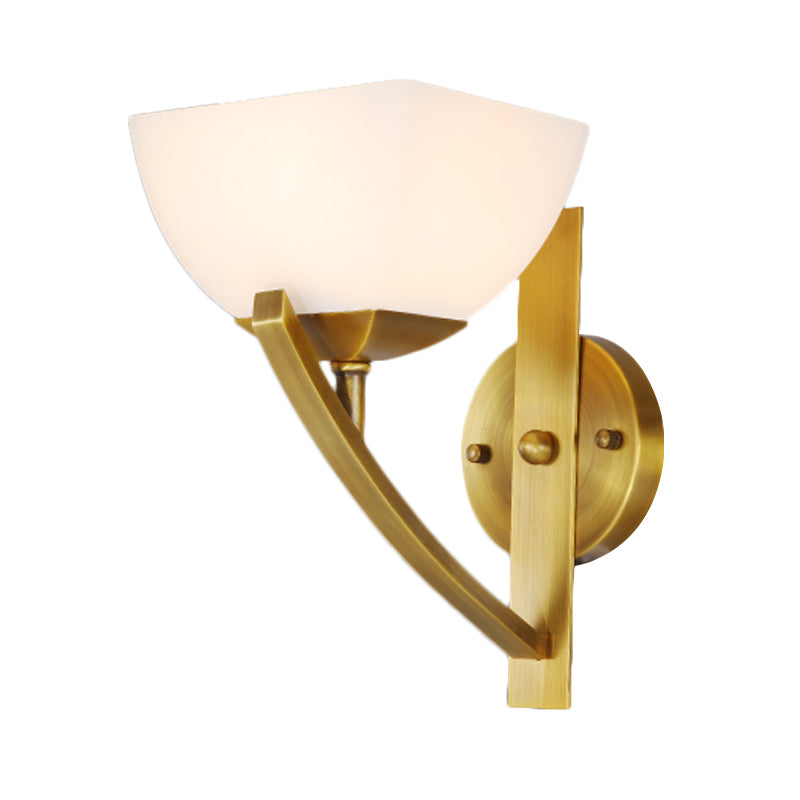 Stylish Brass 1/2-Light Wall Sconce Lamp With Frosted Glass Bowl Shade Modern Light For Bedroom