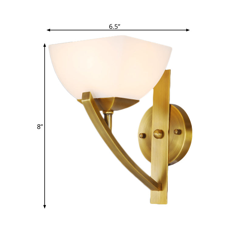 Stylish Brass 1/2-Light Wall Sconce Lamp With Frosted Glass Bowl Shade Modern Light For Bedroom