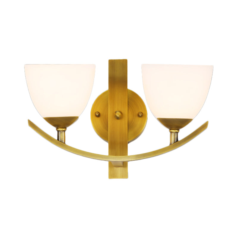 Stylish Brass 1/2-Light Wall Sconce Lamp With Frosted Glass Bowl Shade Modern Light For Bedroom