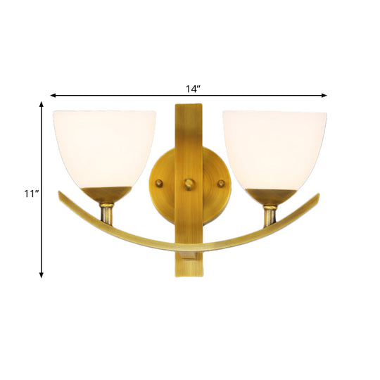 Stylish Brass 1/2-Light Wall Sconce Lamp With Frosted Glass Bowl Shade Modern Light For Bedroom