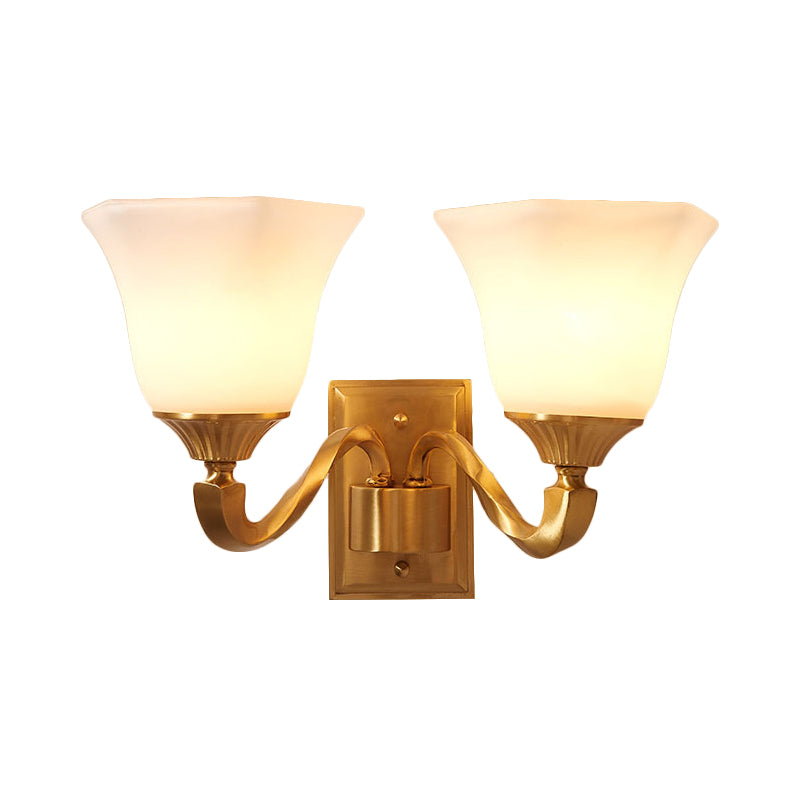 Modern Curved Brass Wall Lamp With Opal Glass Shade