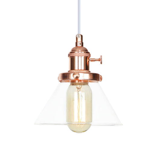 Vintage Style Conical Hanging Pendant Light Fixture - Amber/Clear Glass And Metal 1 Head Kitchen