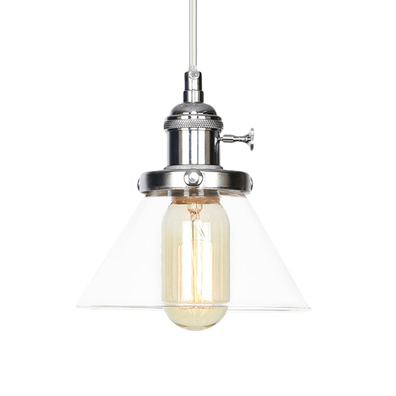 Vintage Style Conical Hanging Pendant Light Fixture - Amber/Clear Glass And Metal 1 Head Kitchen