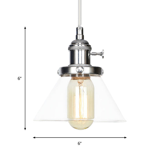 Vintage Style Conical Hanging Pendant Light Fixture - Amber/Clear Glass And Metal 1 Head Kitchen