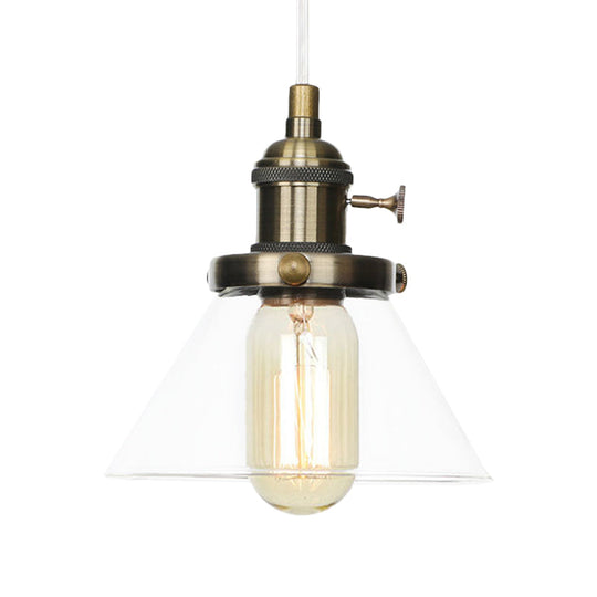 Vintage Style Conical Hanging Pendant Light Fixture - Amber/Clear Glass And Metal 1 Head Kitchen