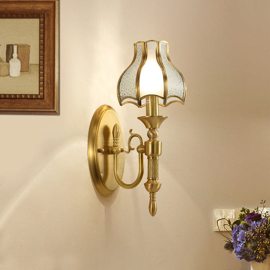 Traditional 1-Bulb Brass Metal Sconce Light: Curved Wall Fixture For Living Room
Or
Curved Room