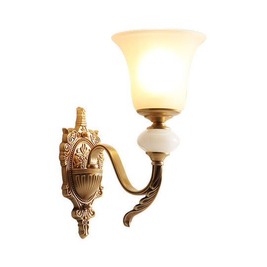 Classic Brass Bell Wall Light Fixture With Frosted Glass - Ideal For Stairways