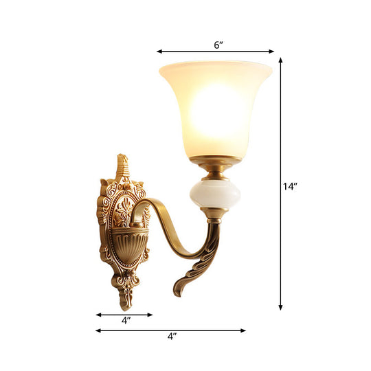 Classic Brass Bell Wall Light Fixture With Frosted Glass - Ideal For Stairways