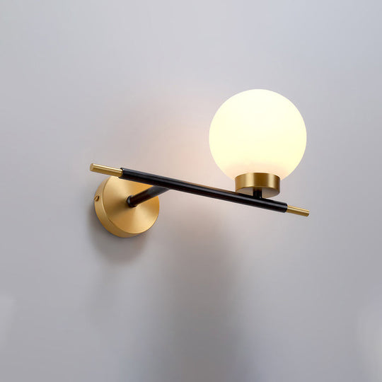 Post-Modern White Glass Sphere Wall Sconce With Brass Finish - 1/2 Bulbs 1 / Right