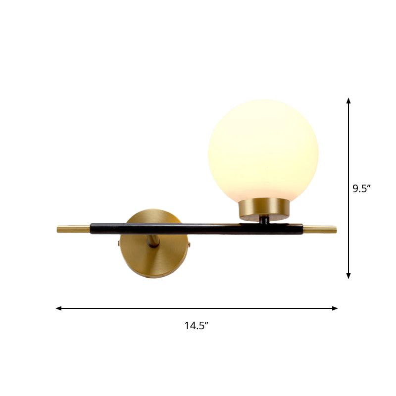 Post-Modern White Glass Sphere Wall Sconce With Brass Finish - 1/2 Bulbs