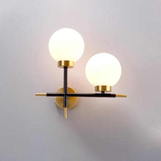 Post-Modern White Glass Sphere Wall Sconce With Brass Finish - 1/2 Bulbs 2 / Right