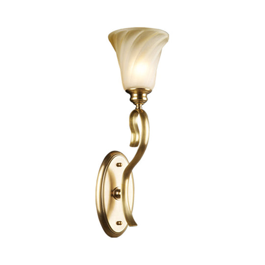 Modern Bell Wall Light Fixture In Gold With Amber Glass: 1-Head Lighting For Living Room