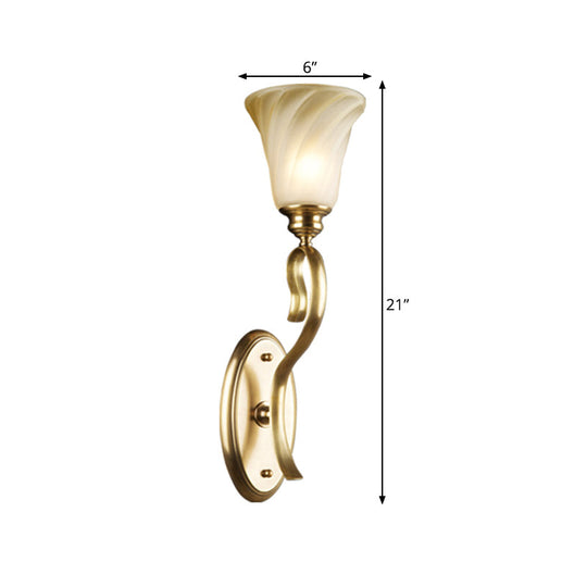 Modern Bell Wall Light Fixture In Gold With Amber Glass: 1-Head Lighting For Living Room