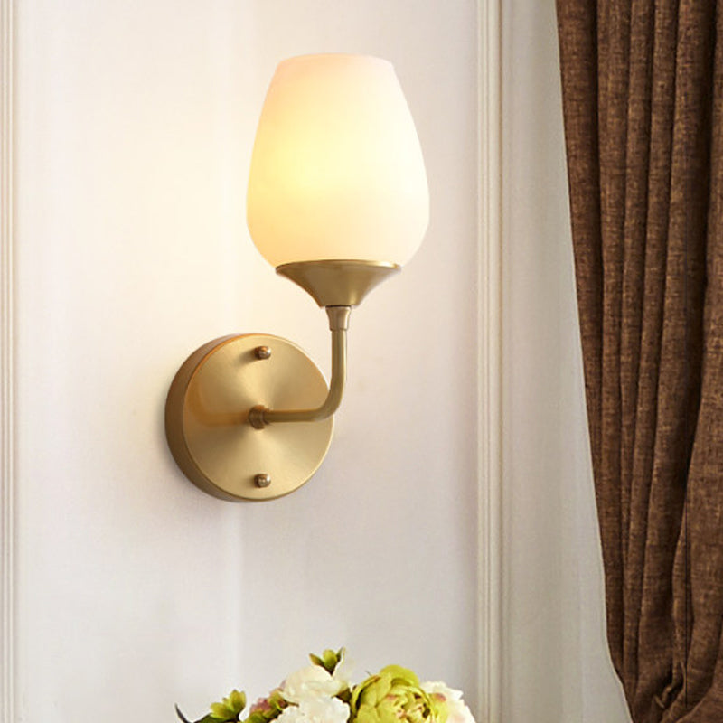 Modern Brass Wall Mount Light With Cream Glass Cup Shade Stylish Lighting Fixture For Living Room