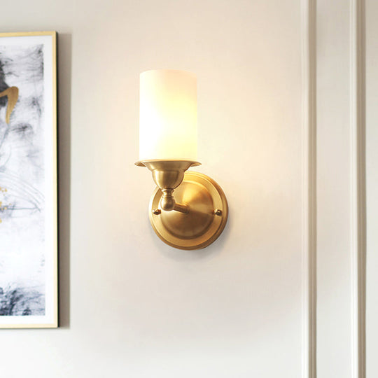 Frosted Glass Wall Lamp In Modernist Style 1-Light Living Room Sconce With Brass Fixture