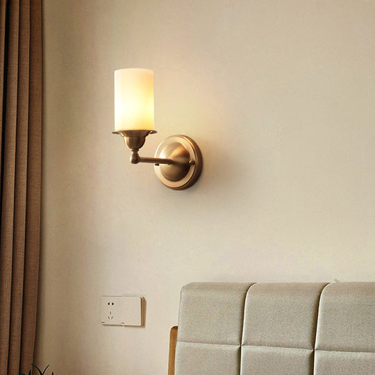 Frosted Glass Wall Lamp In Modernist Style 1-Light Living Room Sconce With Brass Fixture