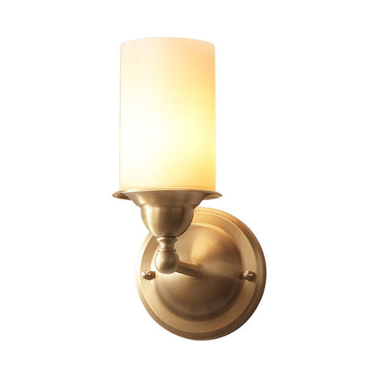 Frosted Glass Wall Lamp In Modernist Style 1-Light Living Room Sconce With Brass Fixture