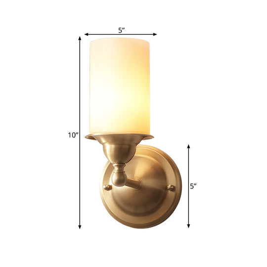 Frosted Glass Wall Lamp In Modernist Style 1-Light Living Room Sconce With Brass Fixture