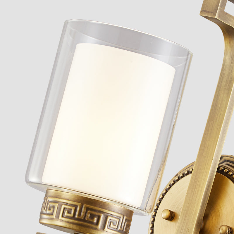 Brass Double Glass Wall Sconce Lamp - Modernist Style 2 Lights Ideal For Corridors