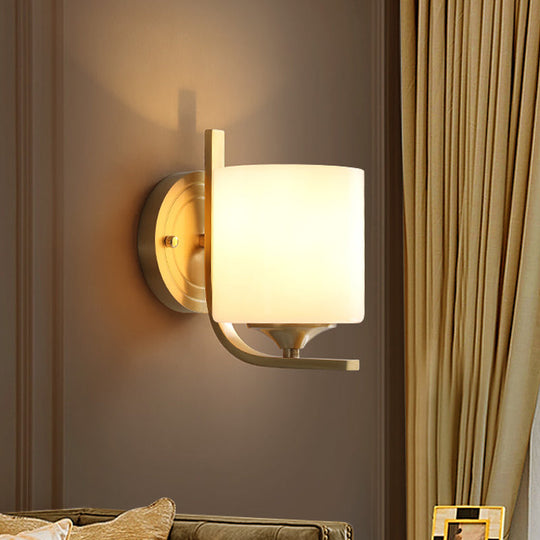 Modern Brass Wall Sconce Light With Drum Shade For Bedroom