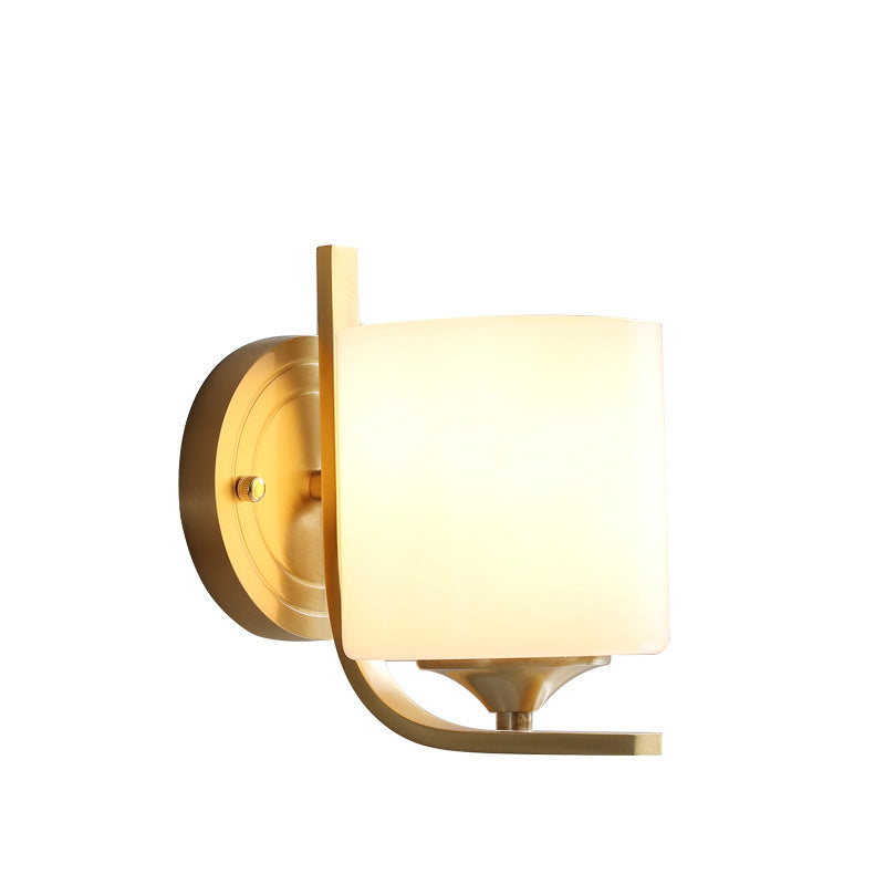 Modern Brass Wall Sconce Light With Drum Shade For Bedroom