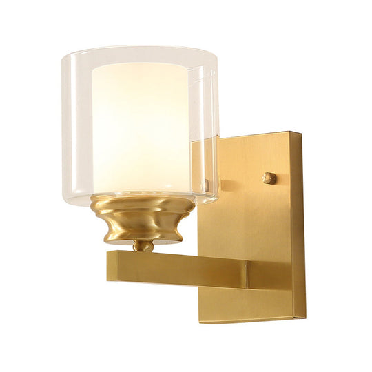 Modern Brass Wall Mounted Clear Glass Drum Light For Dining Room