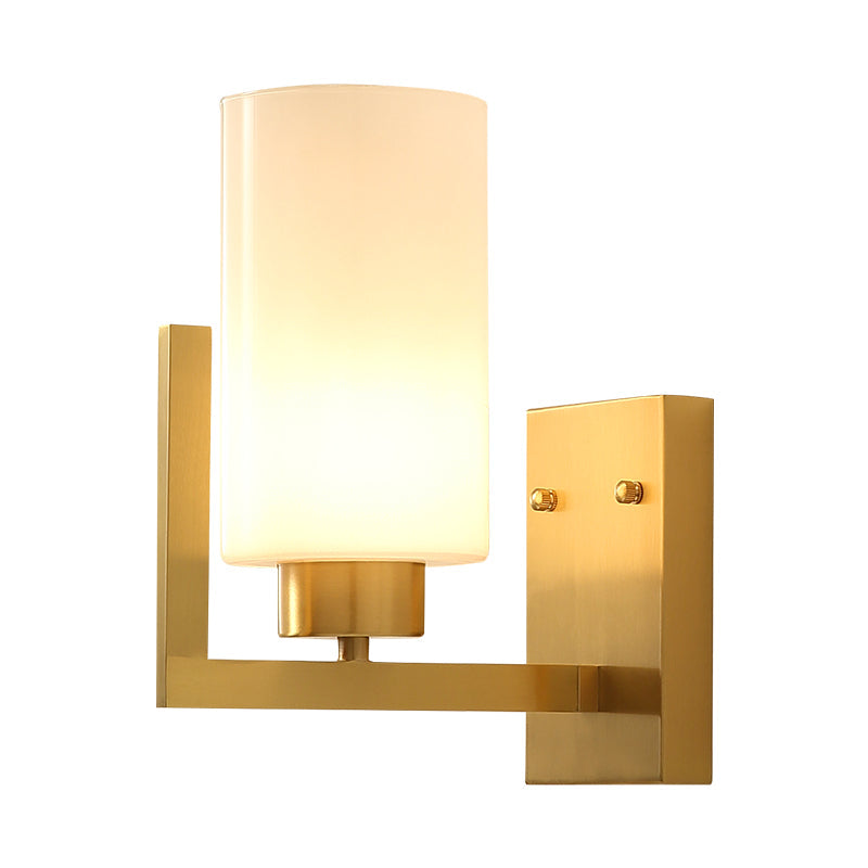 Minimalist Cylinder Wall Sconce With Opal Frosted Glass And Brass Finish - Perfect For Bedroom