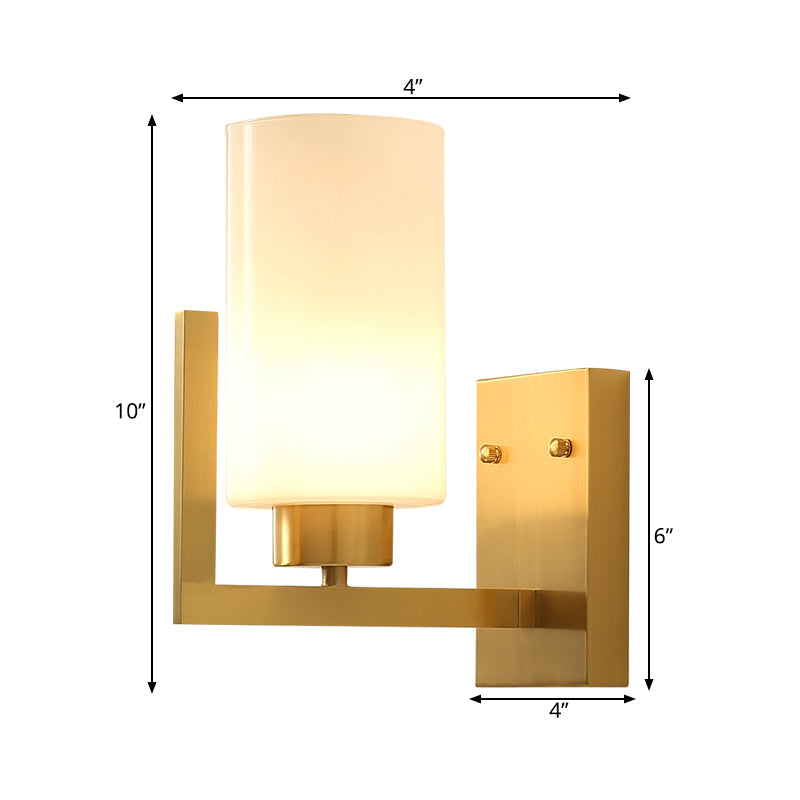 Minimalist Cylinder Wall Sconce With Opal Frosted Glass And Brass Finish - Perfect For Bedroom