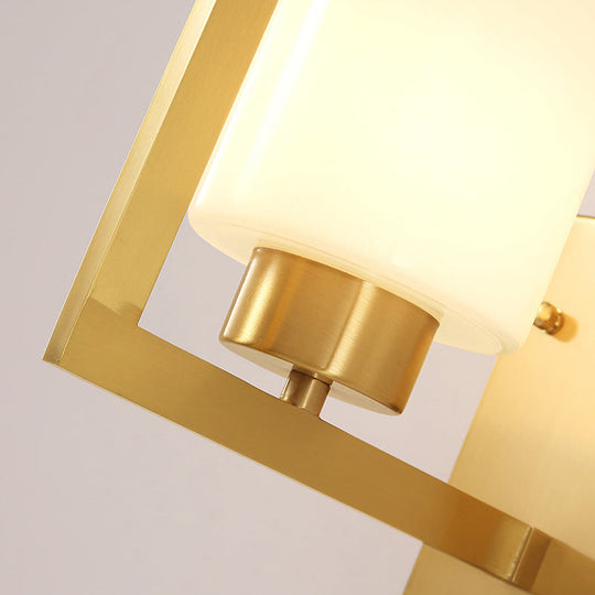 Minimalist Cylinder Wall Sconce With Opal Frosted Glass And Brass Finish - Perfect For Bedroom