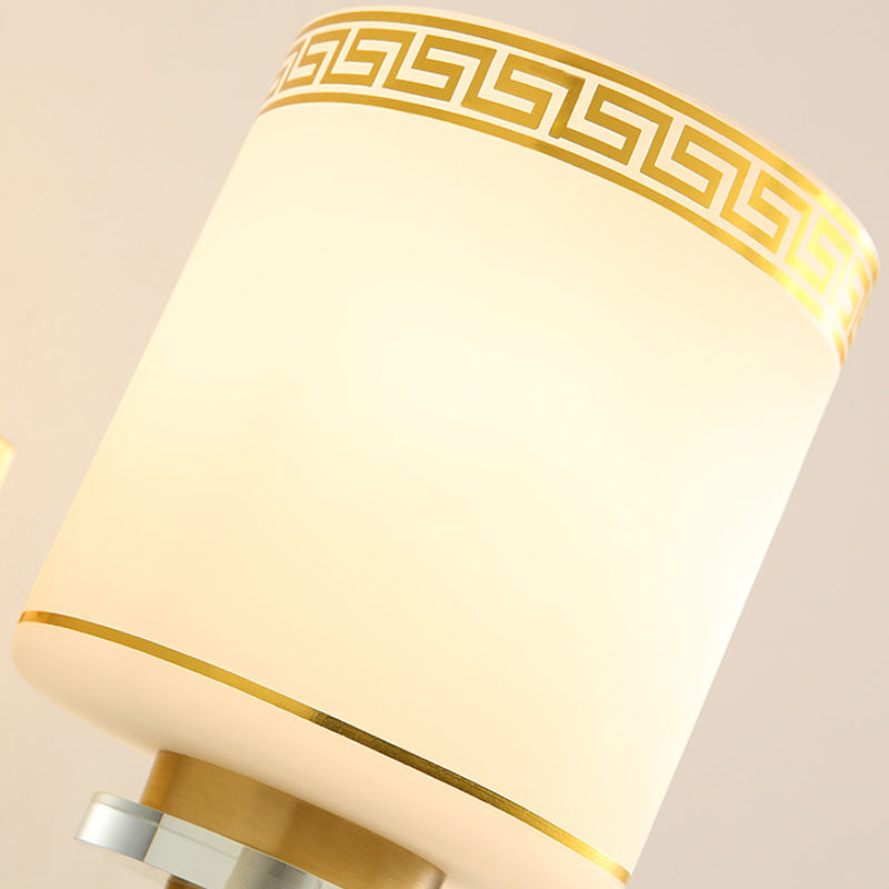 Modern Wall Mounted Lamp With Drum Shade And White Glass In Brass- Perfect For Hallways