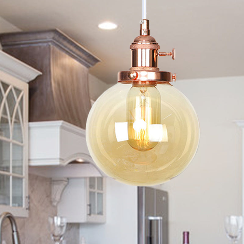 Farmhouse Orbit Pendant Light with Amber/Clear Glass and Adjustable Cord in 3 Elegant Finish Options