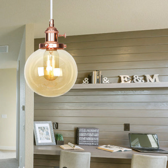 Farmhouse Hanging Pendant Light With Adjustable Cord And Amber/Clear Glass In Black/Bronze/Brass