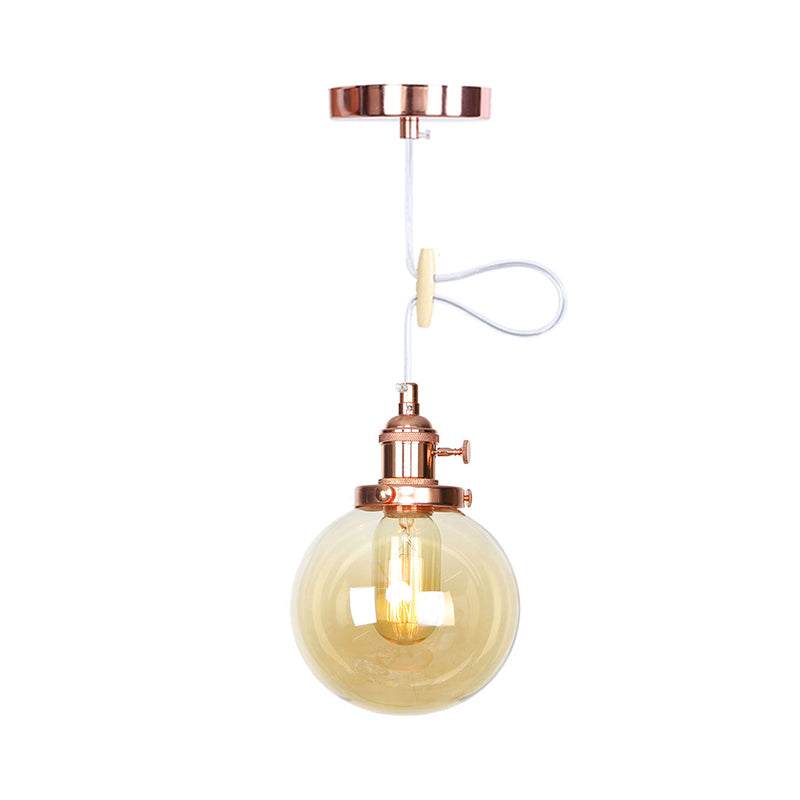 Farmhouse Orbit Pendant Light with Amber/Clear Glass and Adjustable Cord in 3 Elegant Finish Options