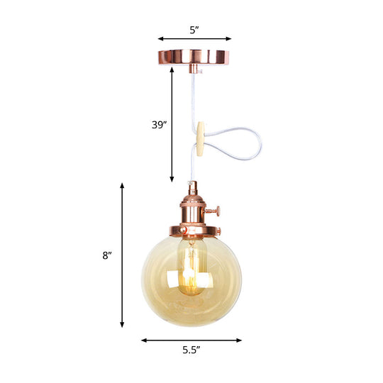 Farmhouse Orbit Pendant Light with Amber/Clear Glass and Adjustable Cord in 3 Elegant Finish Options