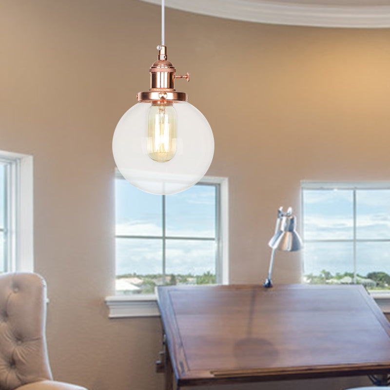 Farmhouse Hanging Pendant Light With Adjustable Cord And Amber/Clear Glass In Black/Bronze/Brass