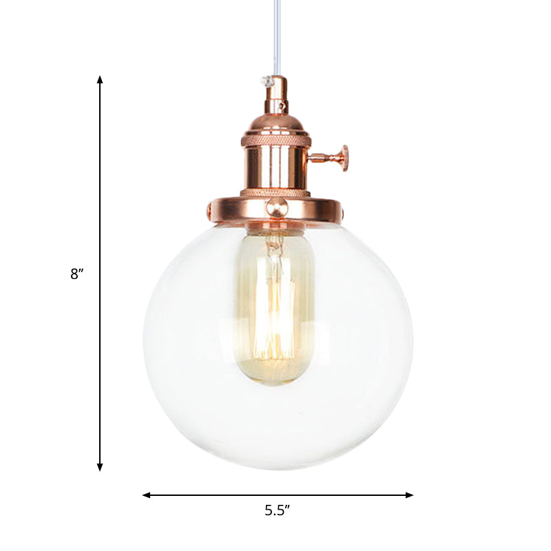 Farmhouse Orbit Pendant Light with Amber/Clear Glass and Adjustable Cord in 3 Elegant Finish Options