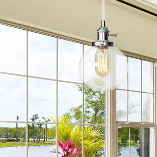 Farmhouse Orbit Pendant Light with Amber/Clear Glass and Adjustable Cord in 3 Elegant Finish Options