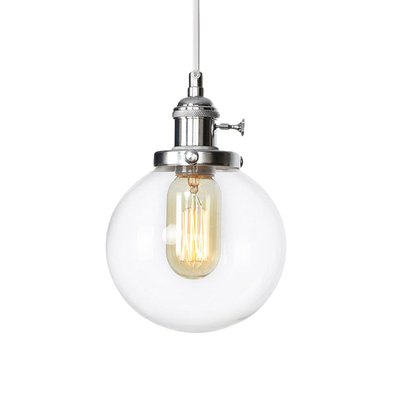 Farmhouse Orbit Pendant Light with Amber/Clear Glass and Adjustable Cord in 3 Elegant Finish Options