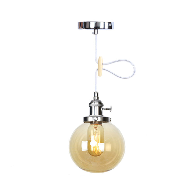 Farmhouse Orbit Pendant Light with Amber/Clear Glass and Adjustable Cord in 3 Elegant Finish Options