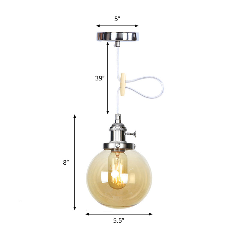 Farmhouse Orbit Pendant Light with Amber/Clear Glass and Adjustable Cord in 3 Elegant Finish Options