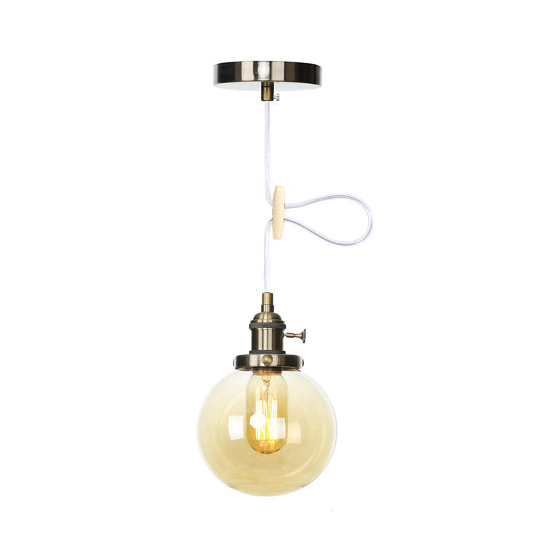 Farmhouse Orbit Pendant Light with Amber/Clear Glass and Adjustable Cord in 3 Elegant Finish Options