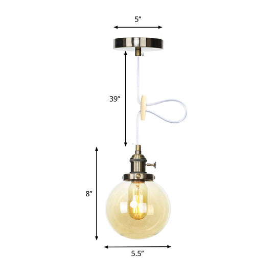 Farmhouse Orbit Pendant Light with Amber/Clear Glass and Adjustable Cord in 3 Elegant Finish Options