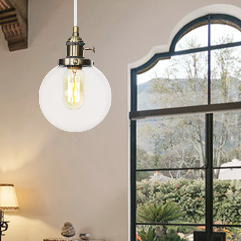 Farmhouse Orbit Pendant Light with Amber/Clear Glass and Adjustable Cord in 3 Elegant Finish Options