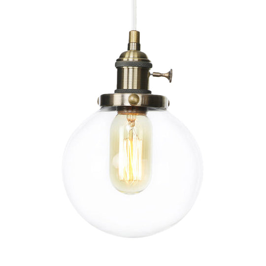 Farmhouse Orbit Pendant Light with Amber/Clear Glass and Adjustable Cord in 3 Elegant Finish Options