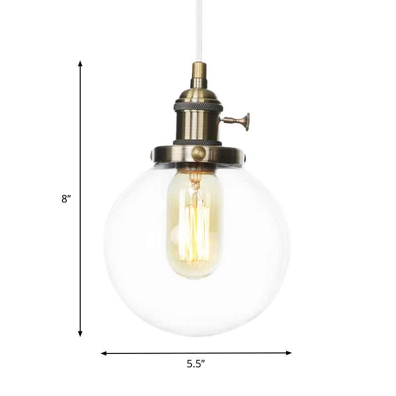 Farmhouse Orbit Pendant Light with Amber/Clear Glass and Adjustable Cord in 3 Elegant Finish Options