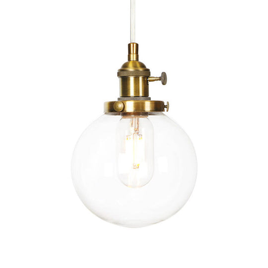 Farmhouse Orbit Pendant Light with Amber/Clear Glass and Adjustable Cord in 3 Elegant Finish Options