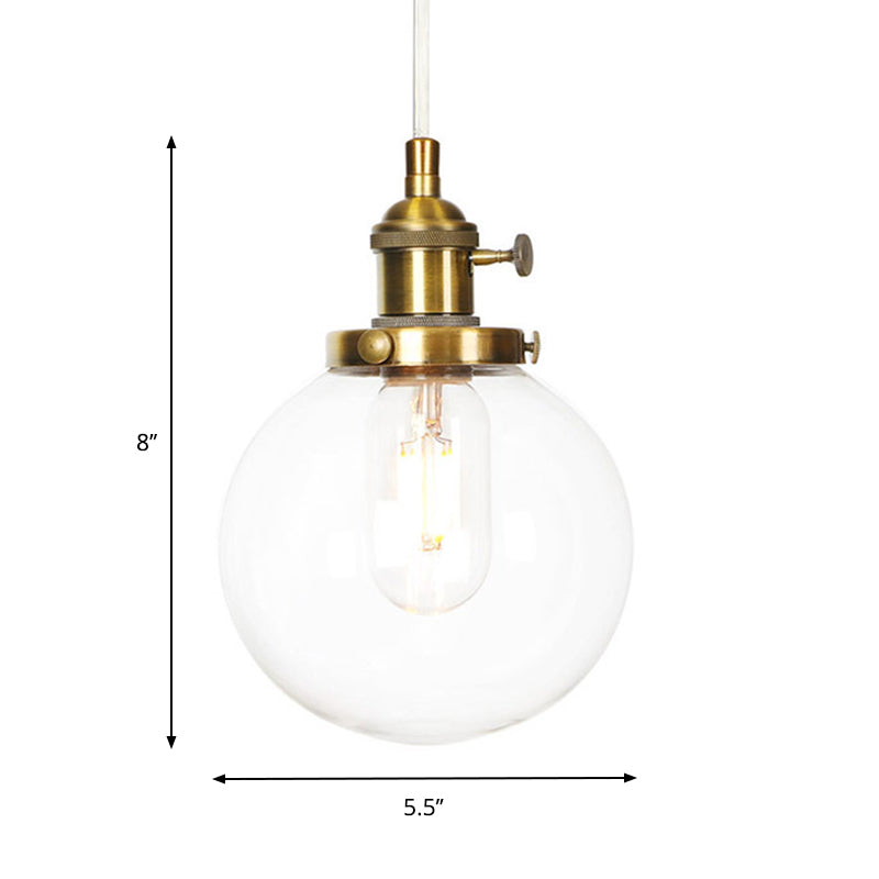 Farmhouse Orbit Pendant Light with Amber/Clear Glass and Adjustable Cord in 3 Elegant Finish Options